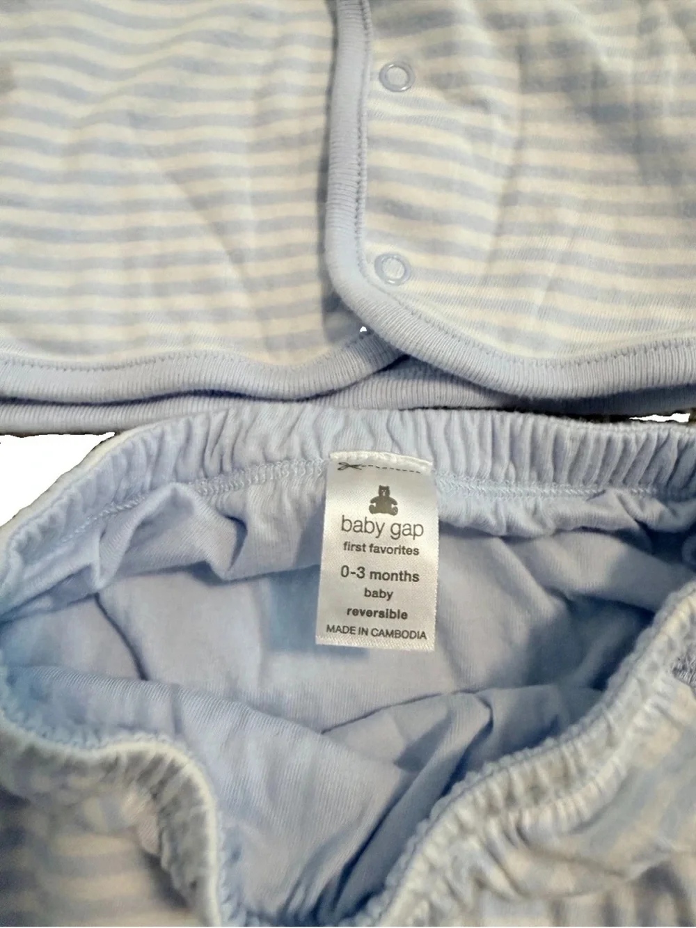 GAP Baby 0-3 Month Button Hoodie & Pant Blue Striped Reversible Set, NWOT